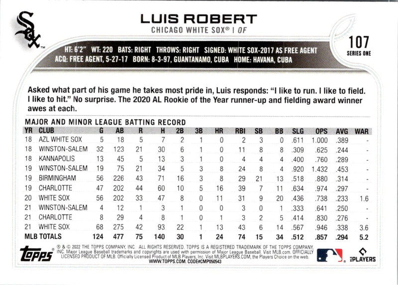2022 Topps Luis Robert