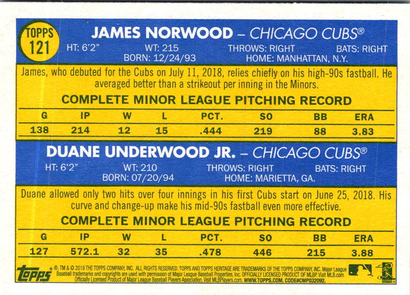 2019 Topps Heritage Duane Underwood Jr./James Norwood