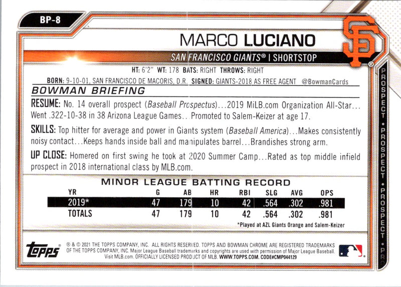 2021 Bowman Prospects Marco Luciano