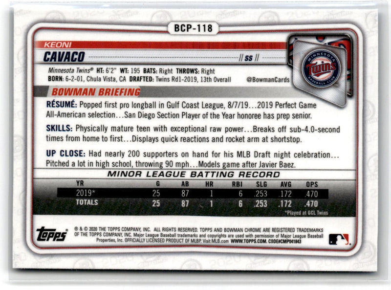 2020 Bowman Chrome Prospects Keoni Cavaco