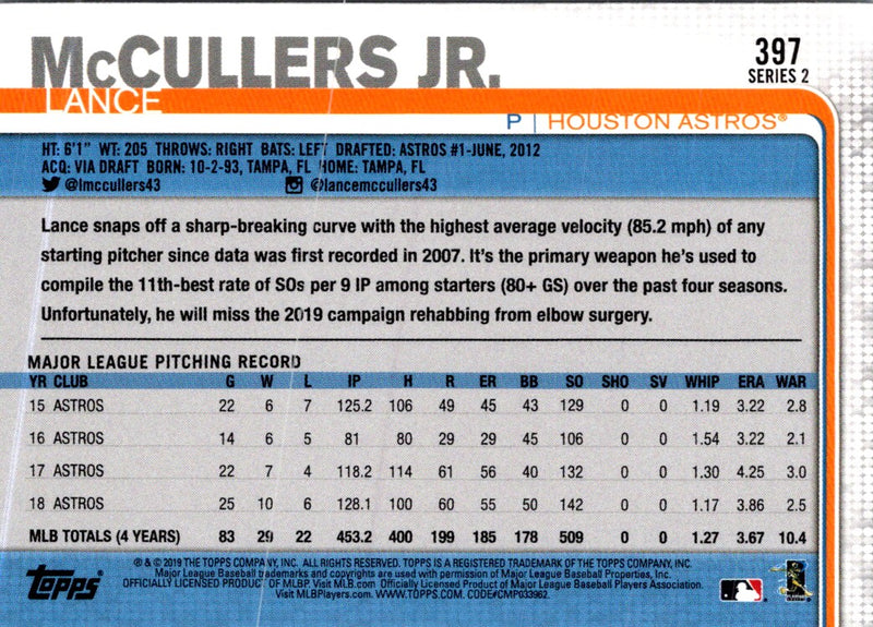 2019 Topps Lance McCullers Jr.