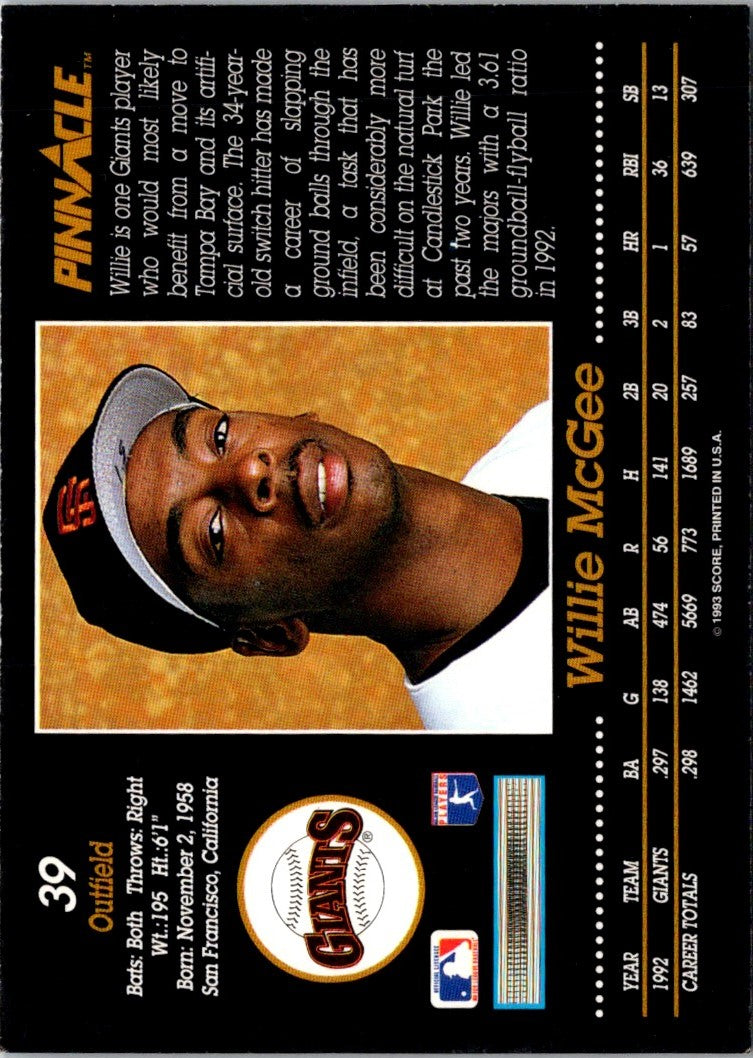 1993 Pinnacle Willie McGee