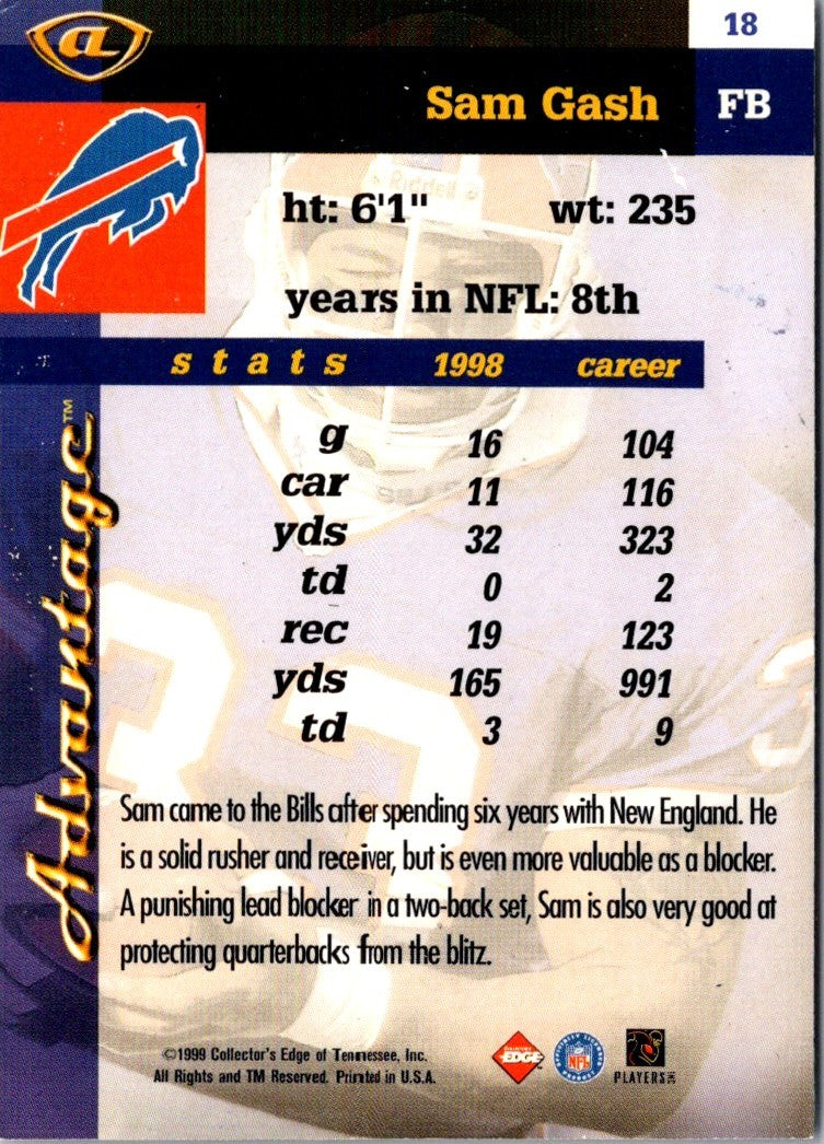 1999 Collector's Edge Advantage Millennium Collection Blue Sam Gash