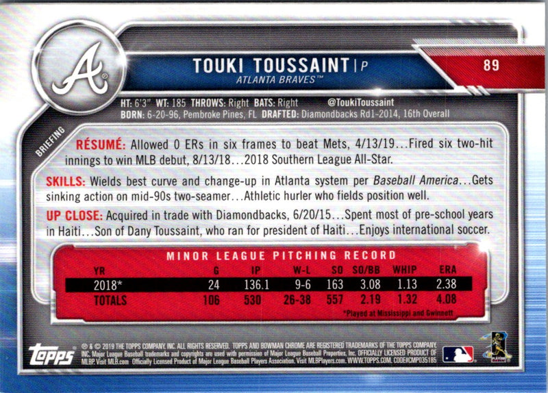 2019 Bowman Chrome Touki Toussaint