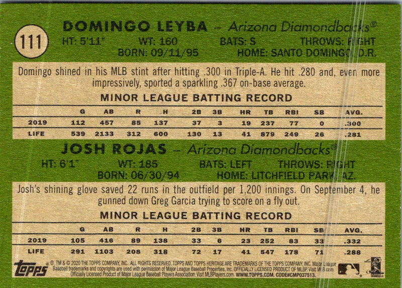 2020 Topps Heritage Domingo Leyba/ Josh Rojas