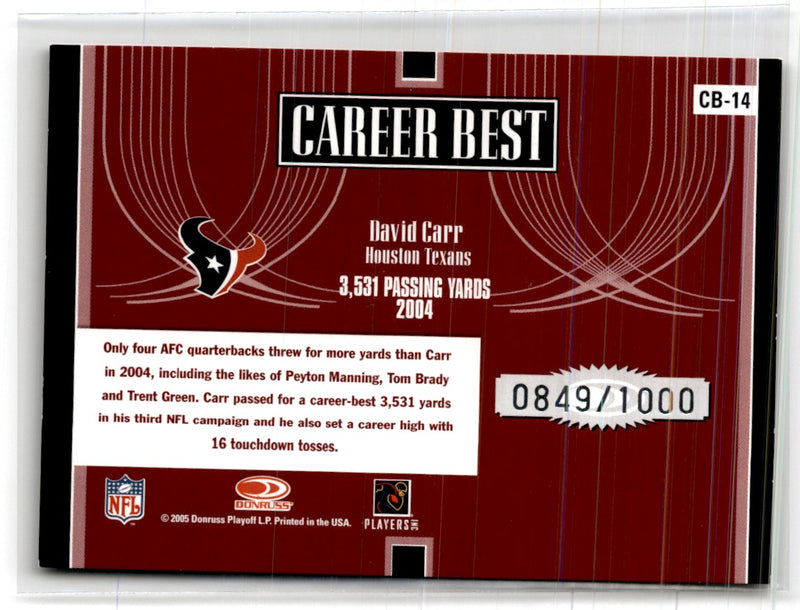 2005 Donruss Elite Career Best Red David Carr