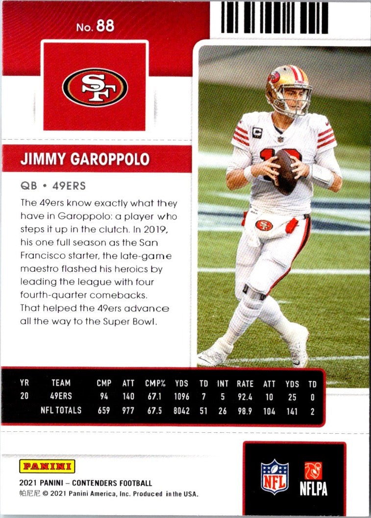 2021 Panini Contenders Red Zone Jimmy Garoppolo