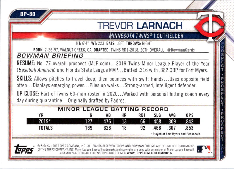 2021 Bowman Prospects Trevor Larnach