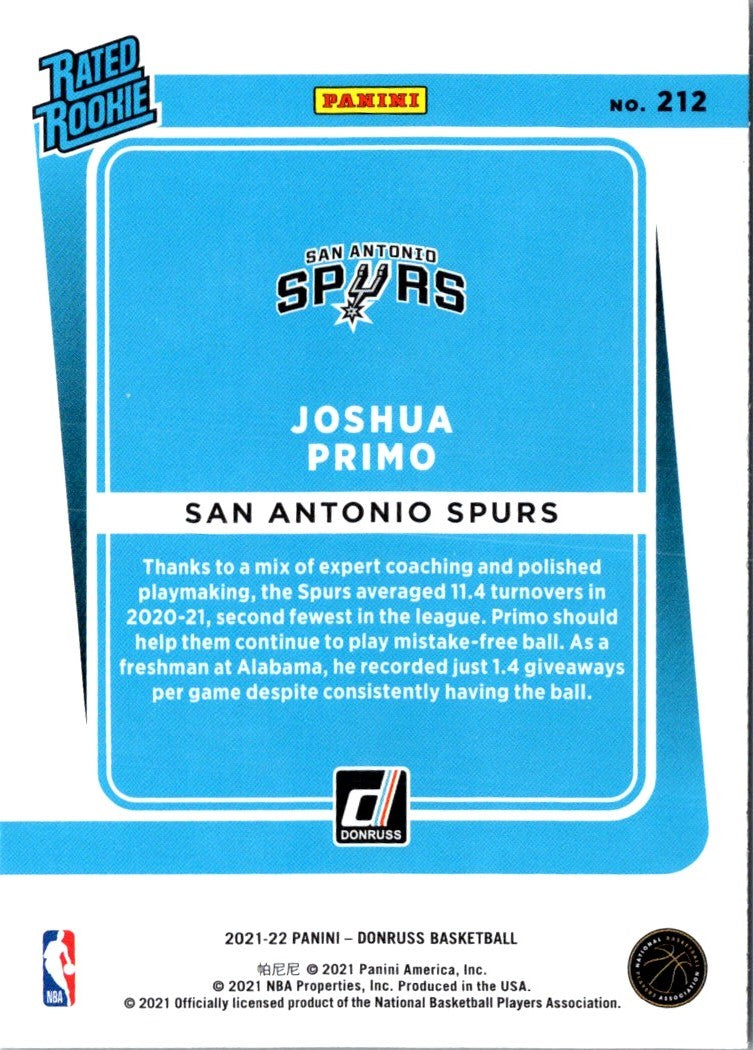 2021 Donruss Rated Rookies Joshua Primo