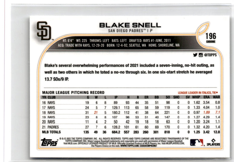 2022 Topps Chrome Blake Snell