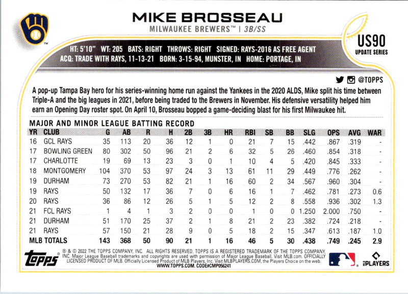 2022 Topps Update Mike Brosseau