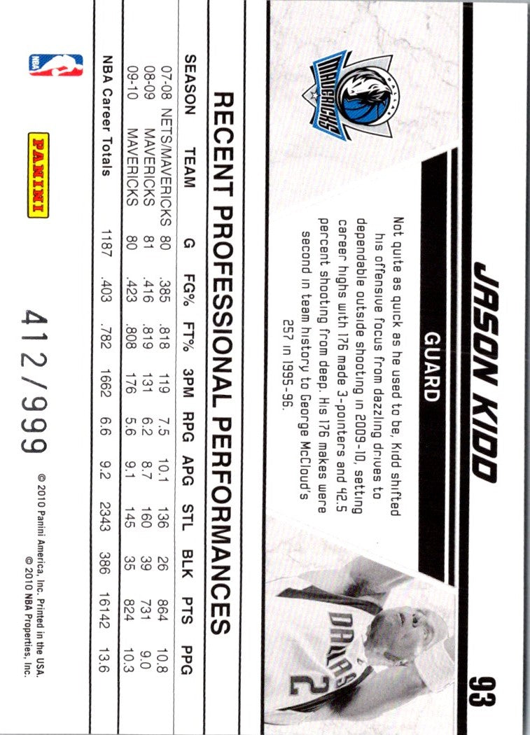 2010 Donruss Production Line Jason Kidd