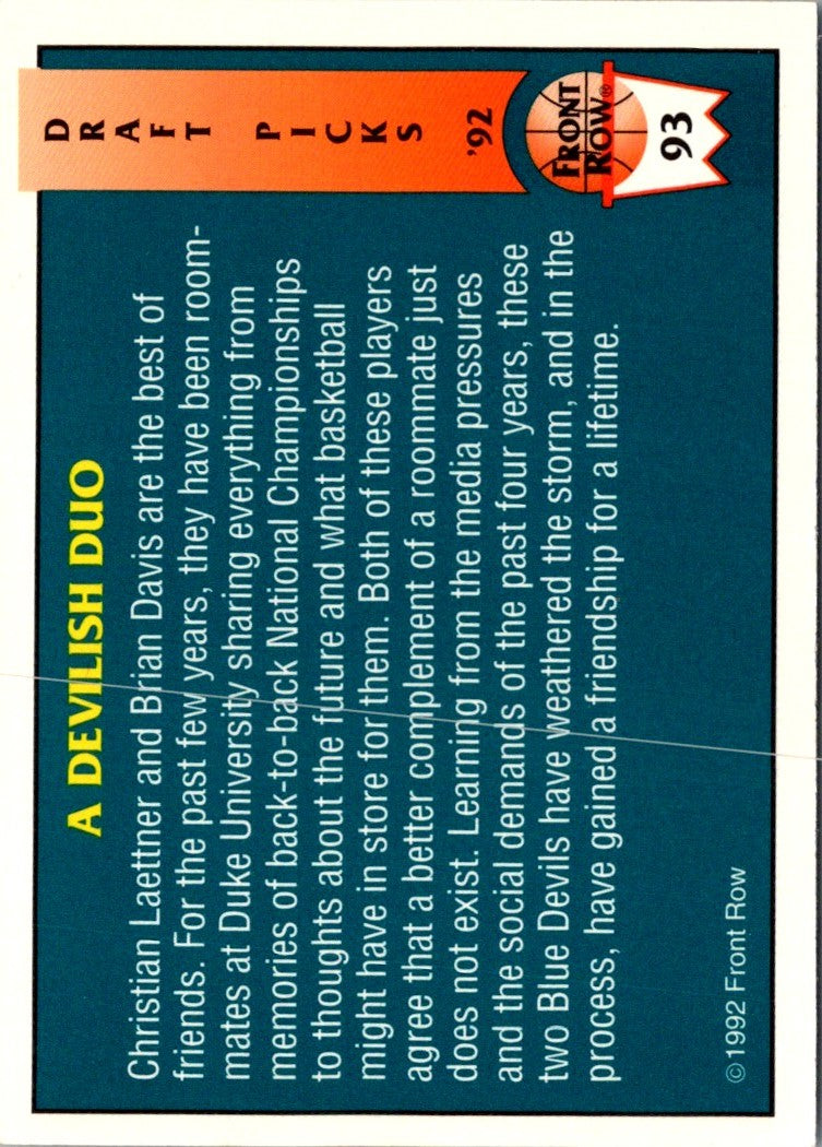 1992 Front Row Draft Picks Christian Laettner