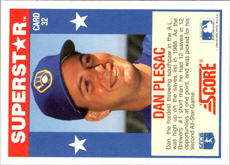 1989 Score Baseball's 100 Hottest Players Dan Plesac