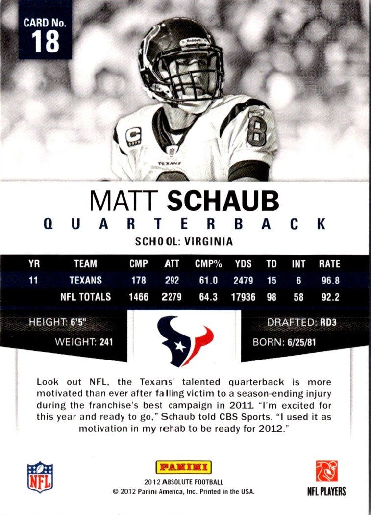 2012 Panini Absolute Matt Schaub