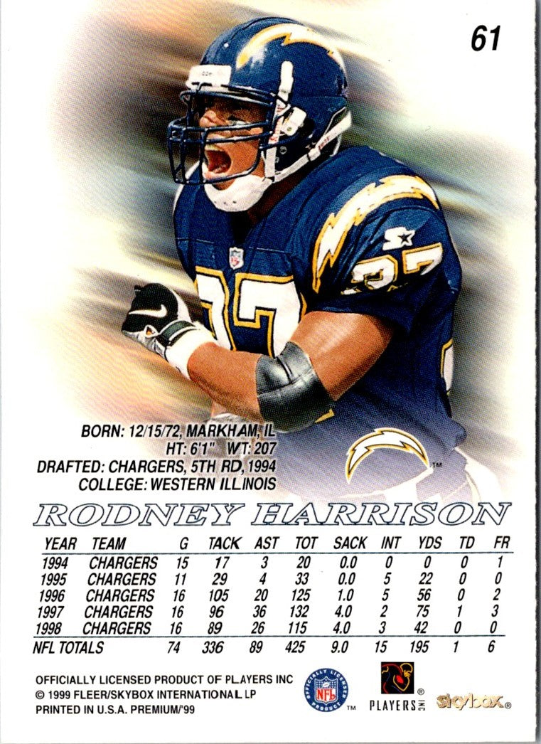 1999 SkyBox Premium Rodney Harrison