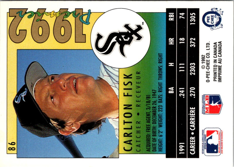 1992 O-Pee-Chee Premier Carlton Fisk