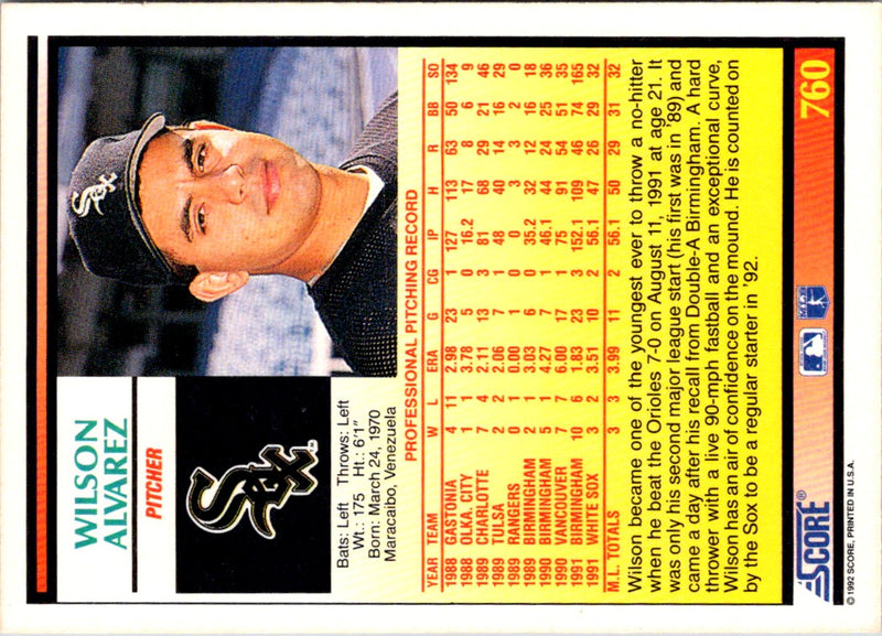 1992 Score Wilson Alvarez