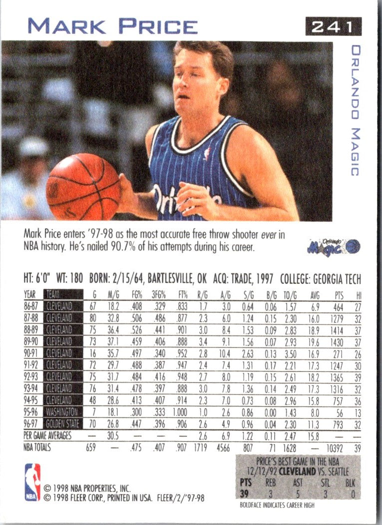 1997 Fleer Traditions Crystal Mark Price
