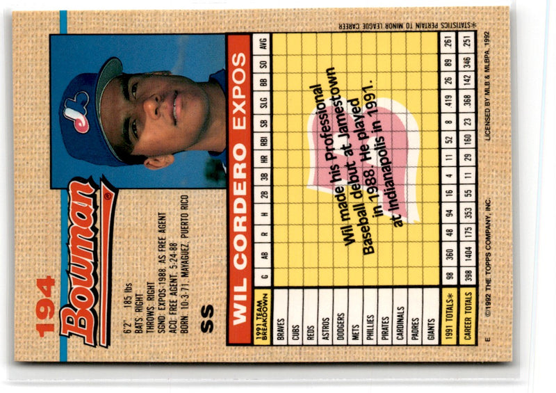 1992 Bowman Wil Cordero