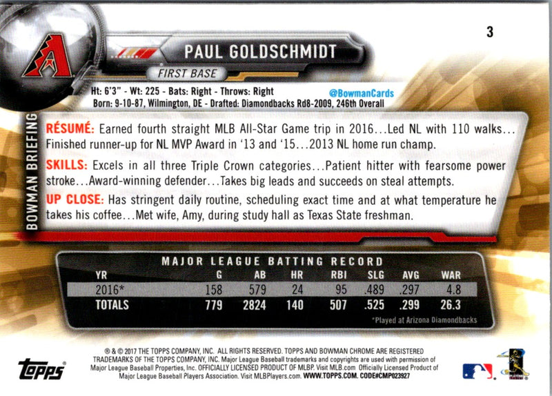 2017 Bowman Chrome Paul Goldschmidt