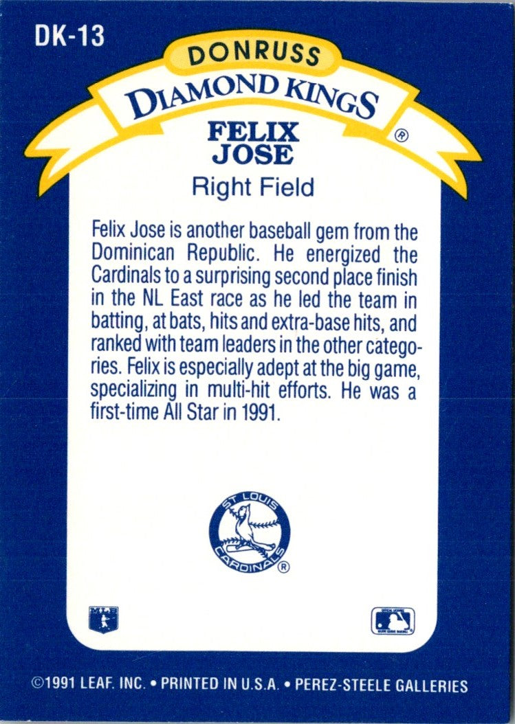 1992 Donruss Diamond Kings Felix Jose
