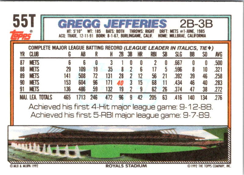 1992 Topps Traded Gregg Jefferies