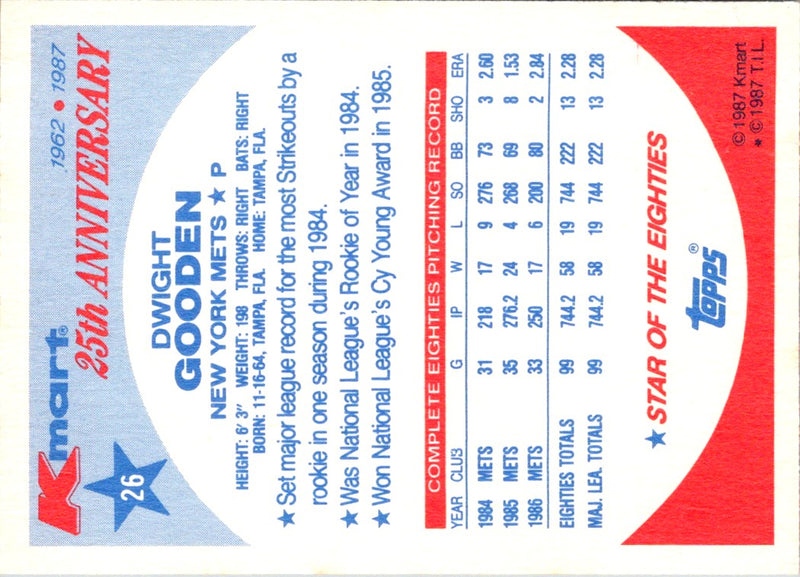 1987 Topps Kmart 25th Anniversary Dwight Gooden