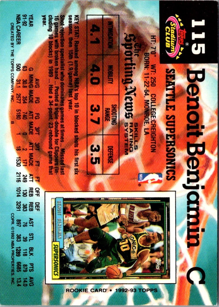 1992 Stadium Club Members Only Benoit Benjamin