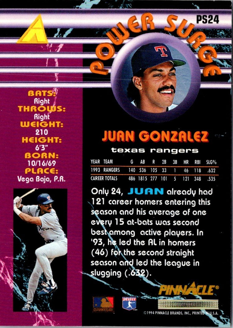 1994 Pinnacle Power Surge Juan Gonzalez