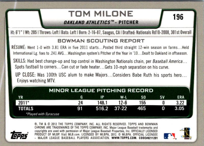 2012 Bowman Tom Milone