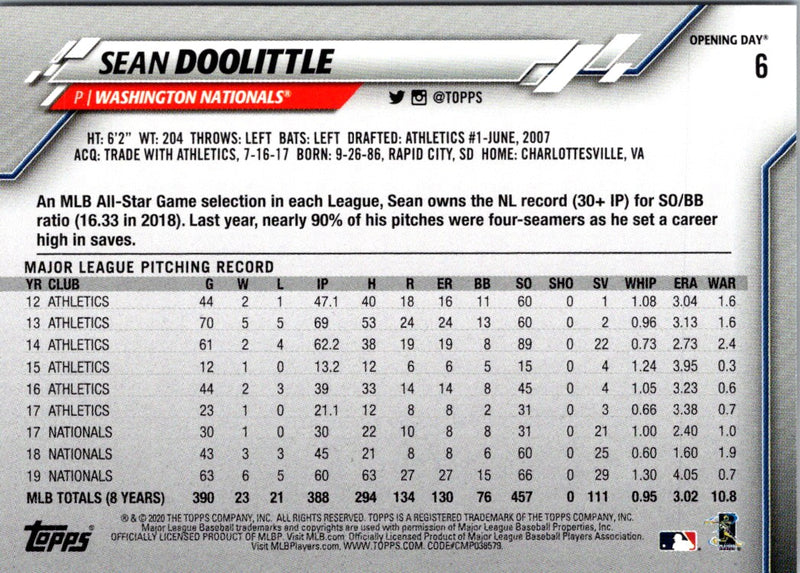 2020 Topps Opening Day Sean Doolittle