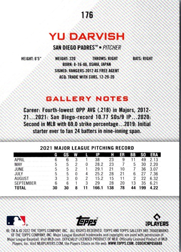 2022 Topps Gallery Printer Proof Yu Darvish