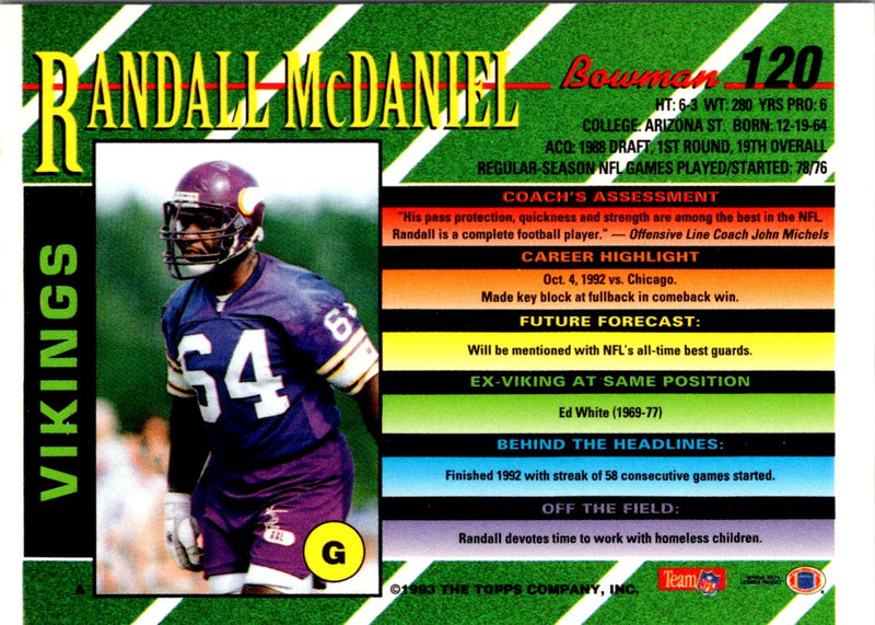 1993 Bowman Randall McDaniel