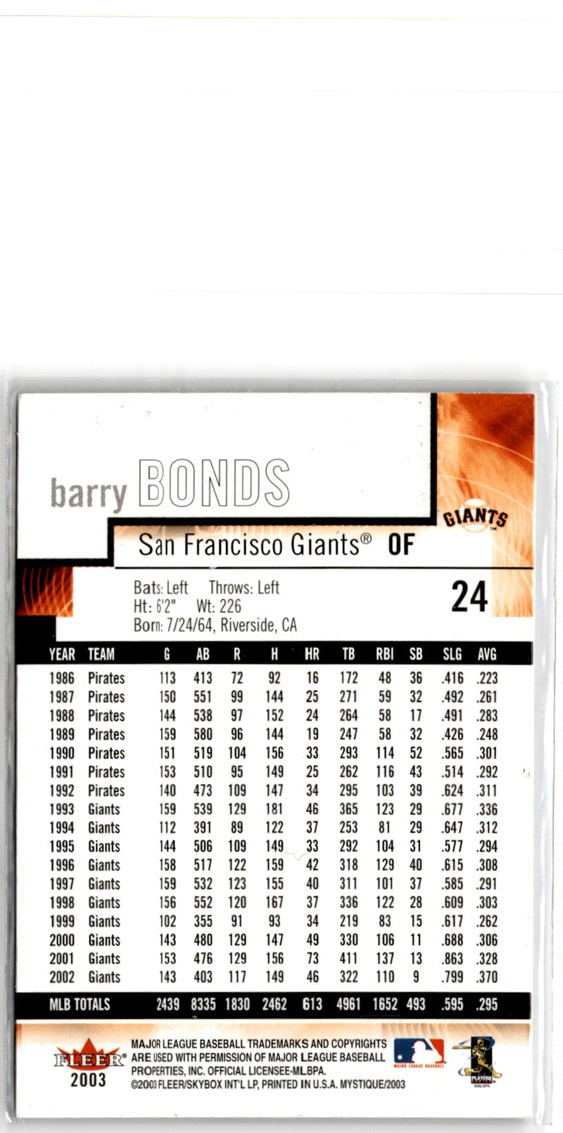 2003 Fleer Mystique Barry Bonds