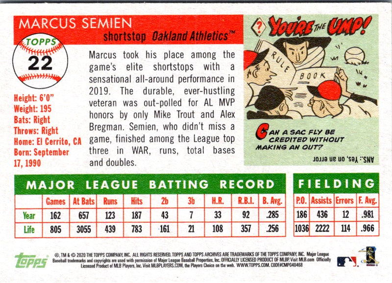 2020 Topps Archives Marcus Semien