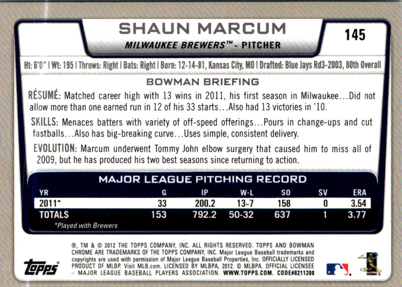 2012 Bowman Chrome Shaun Marcum