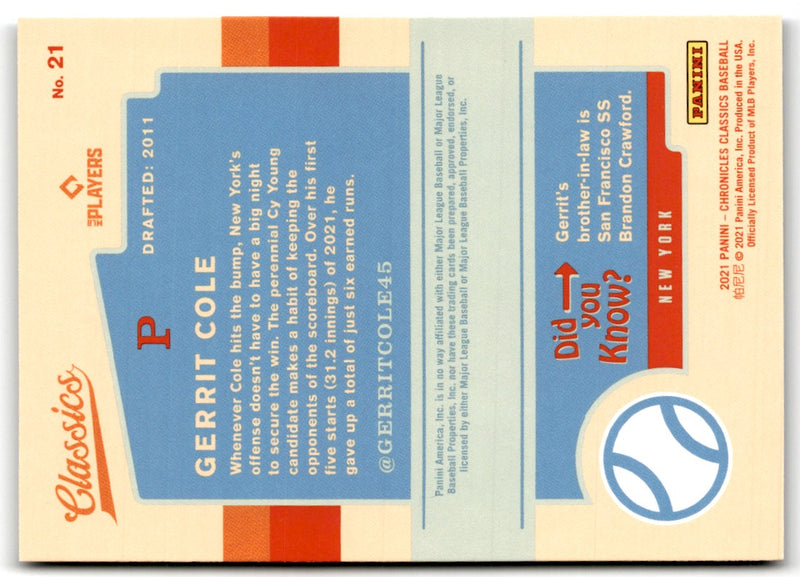 2021 Panini Chronicles Classics Gerrit Cole