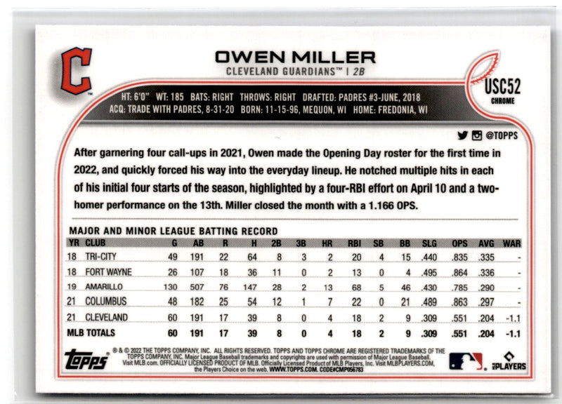 2022 Topps Chrome Update Purple Refractor Owen Miller