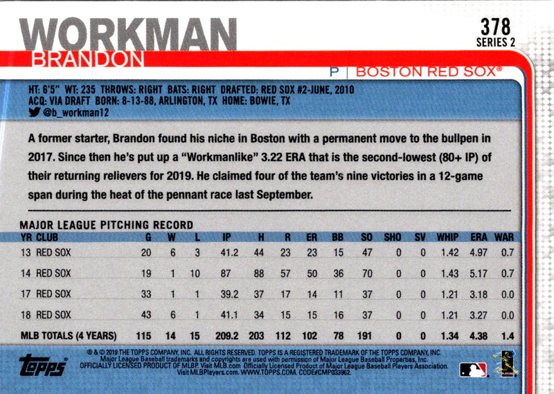 2019 Topps Brandon Workman