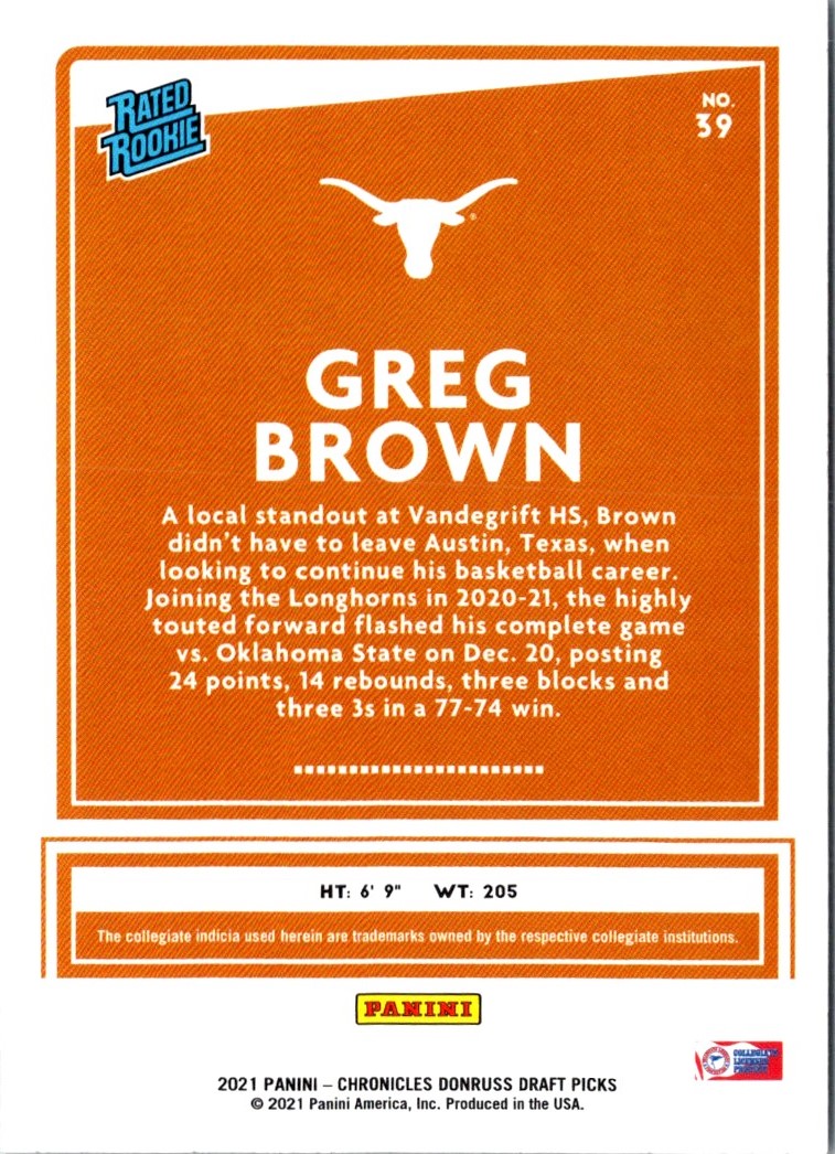 2021 Panini Chronicles Draft Picks Orange Greg Brown III