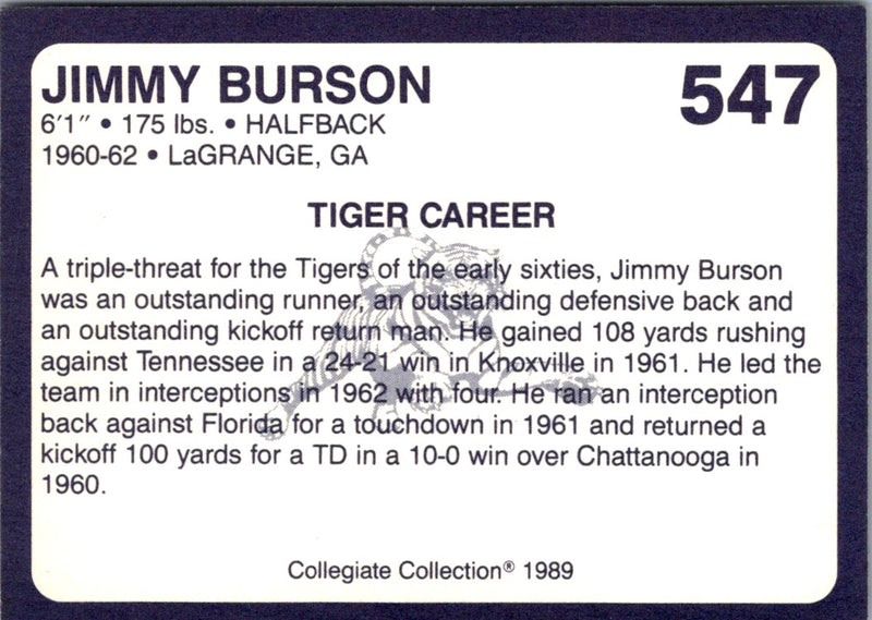 1989 Collegiate Collection Auburn Coke 580 Jimmy Burson