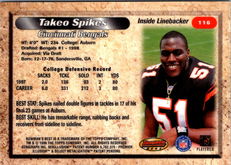 1998 Bowman's Best Takeo Spikes