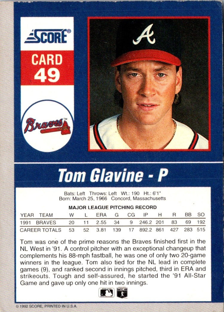 1992 Score Impact Players Tom Glavine