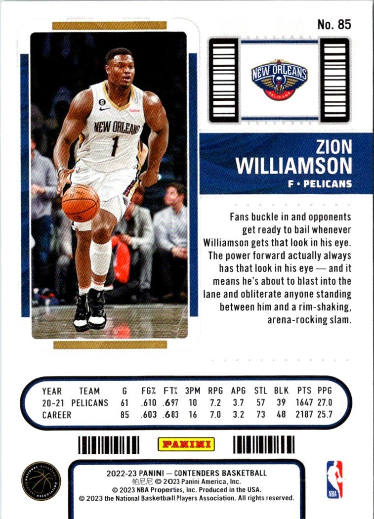 2022 Panini Contenders Season Ticket Zion Williamson