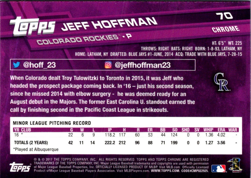 2017 Topps Chrome Jeff Hoffman