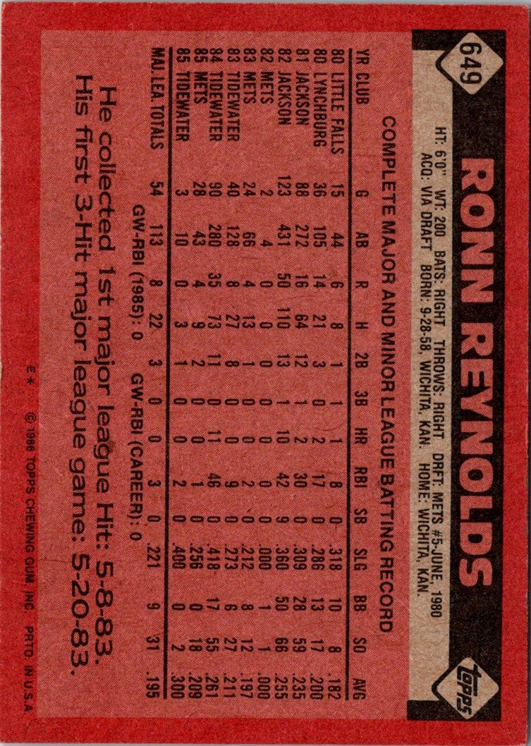 1986 Topps Ronn Reynolds