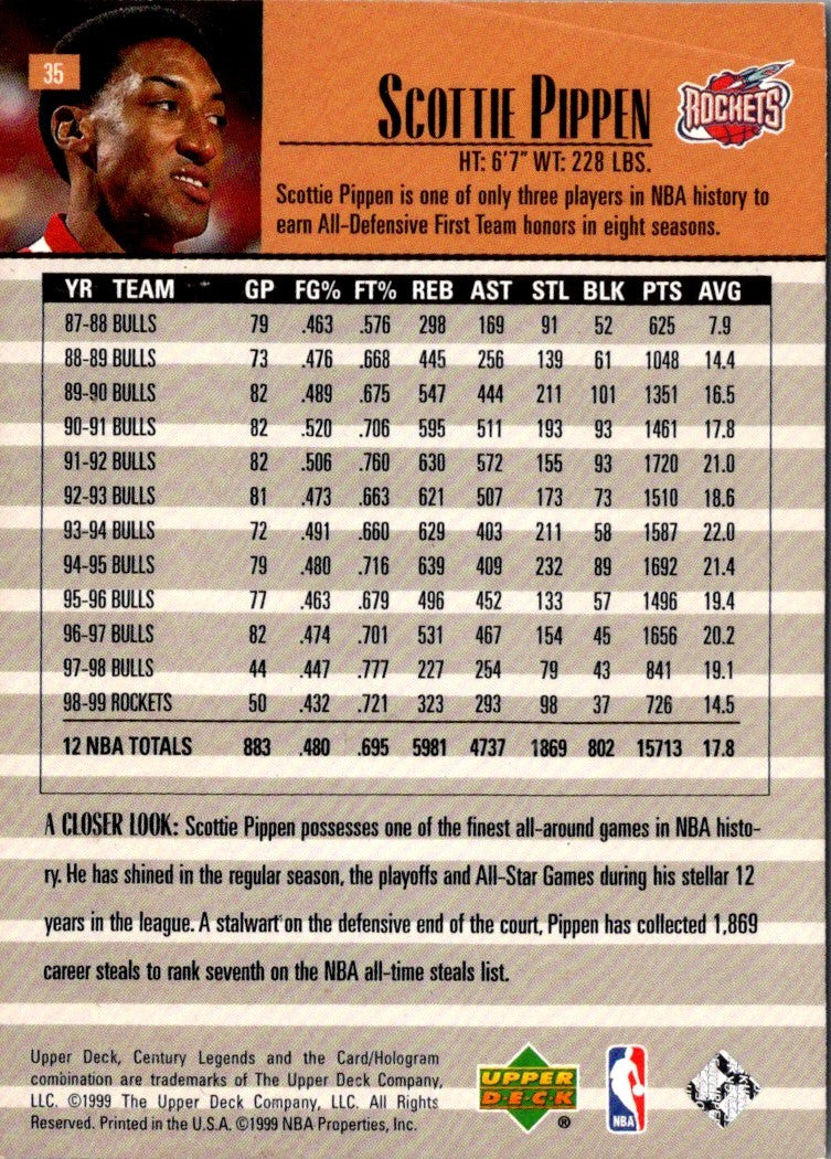 1999 Upper Deck Century Legends Scottie Pippen