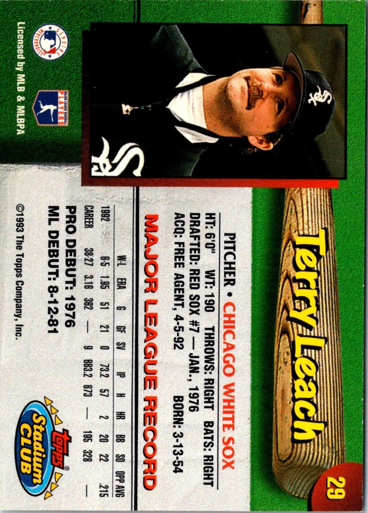 1993 Stadium Club Chicago White Sox Terry Leach