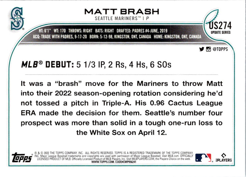 2022 Topps Update Matt Brash